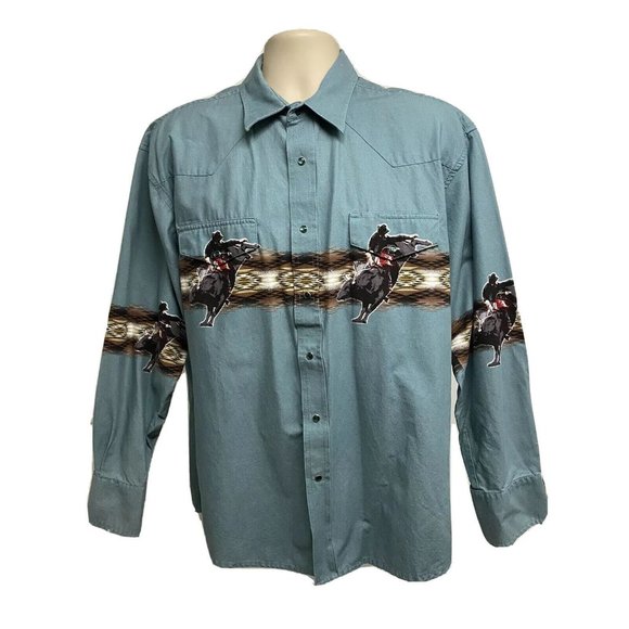Wrangler Other - Wrangler Vintage Western Rodeo Aztec Pearl Snap Shirt XL Flap Pockets Cotton